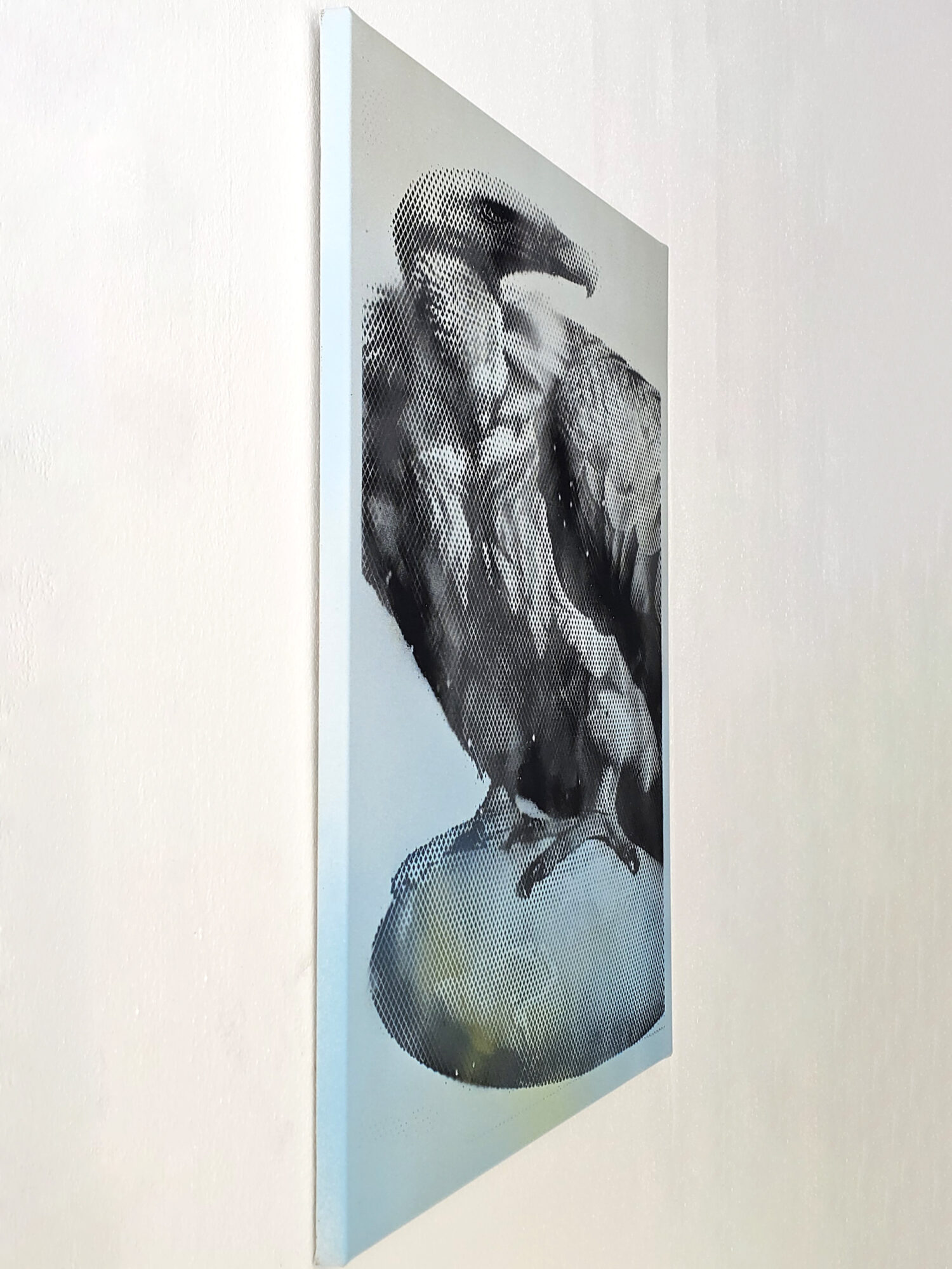 Ruled by Scavengers painting by Odeith, vulture perched on planet Earth