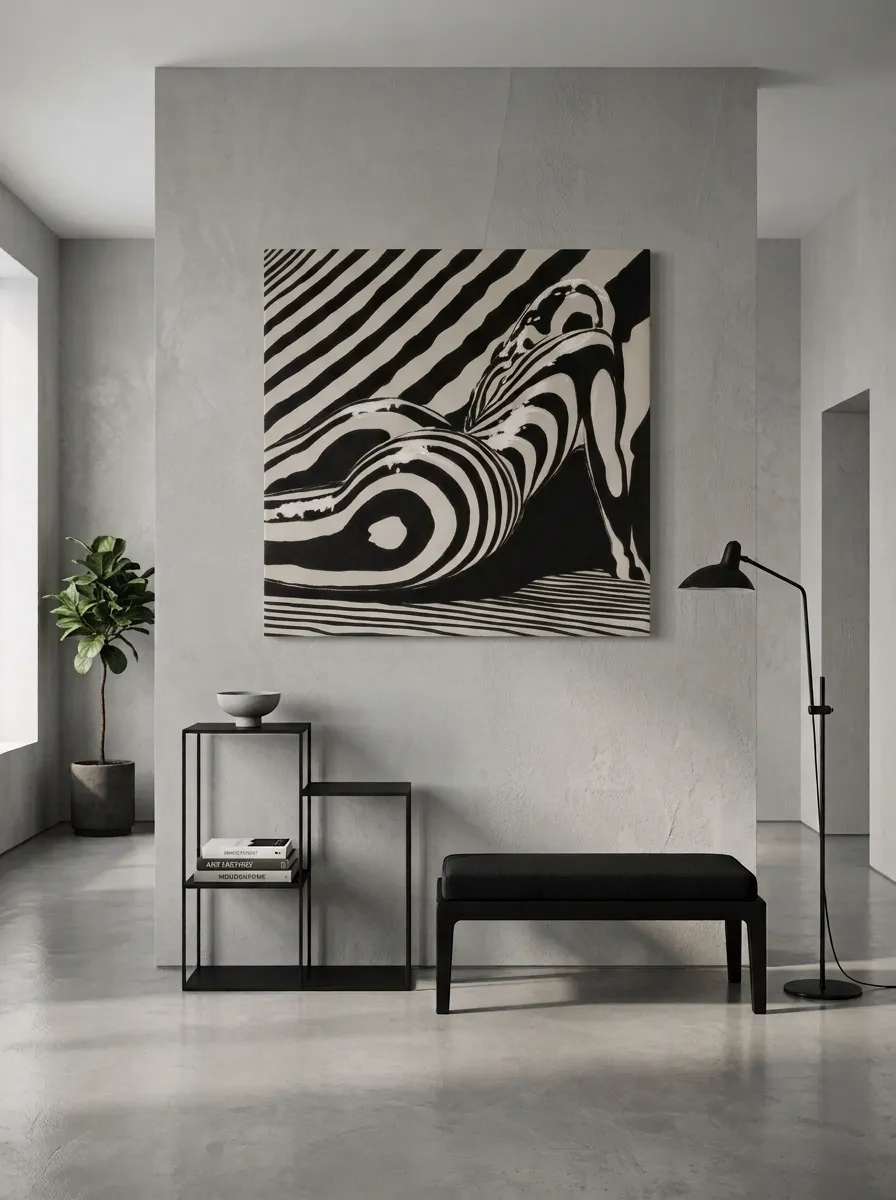 Contours acrylic painting by Odeith displayed on a wall in a contemporary interior