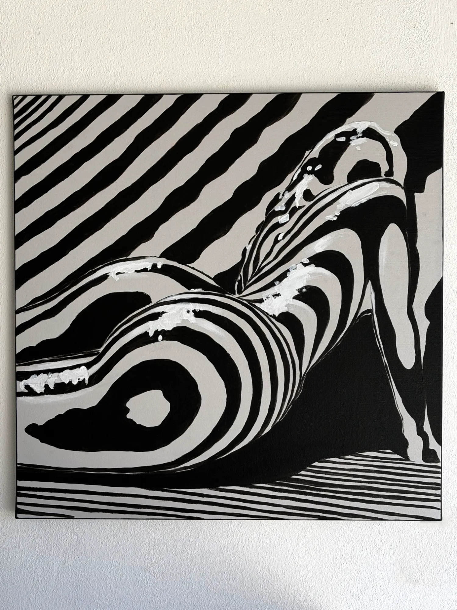 Contours black and white acrylic painting by Odeith, 70 × 70 cm