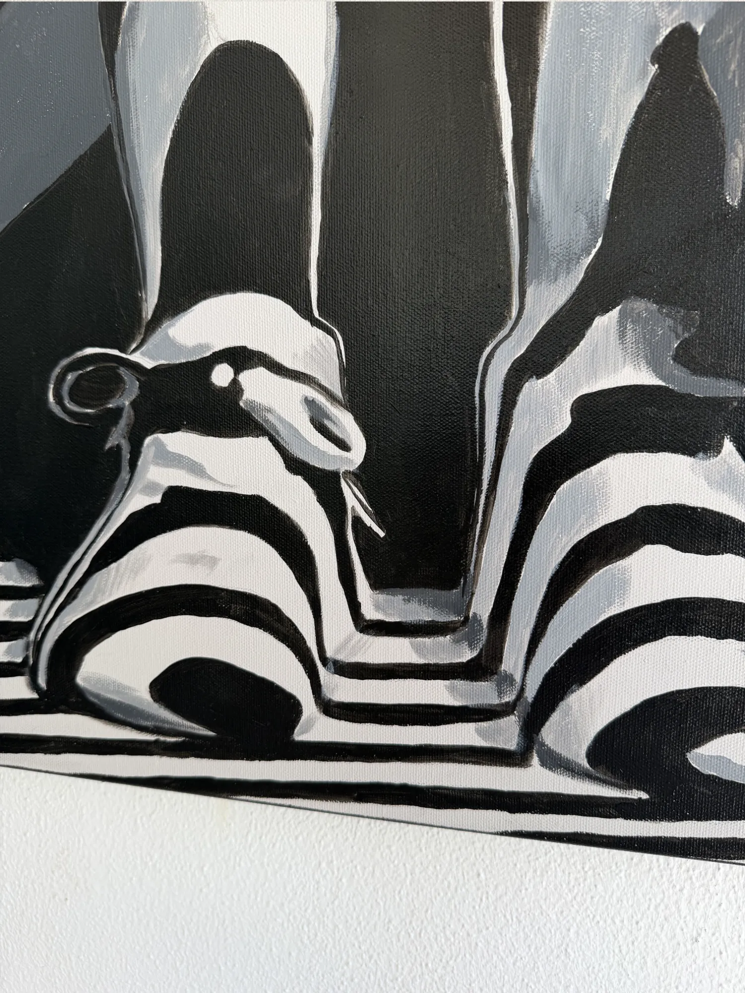Close-up of Forgotten Corner painting by Odeith, showing the child and rabbit in shadow
