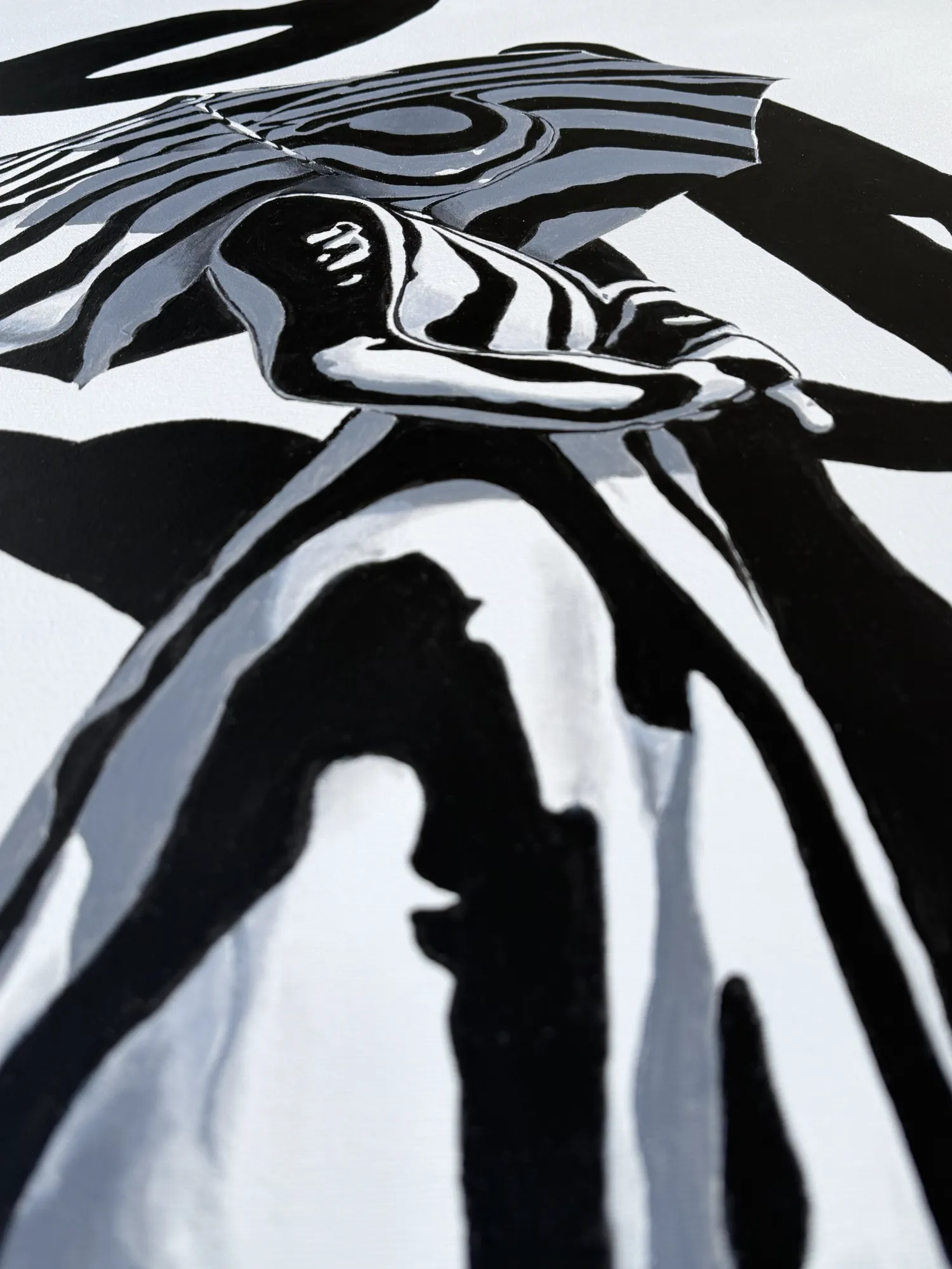 Textural detail of The Space Between Moments by Odeith, showing expressive black marks and ink-inspired forms