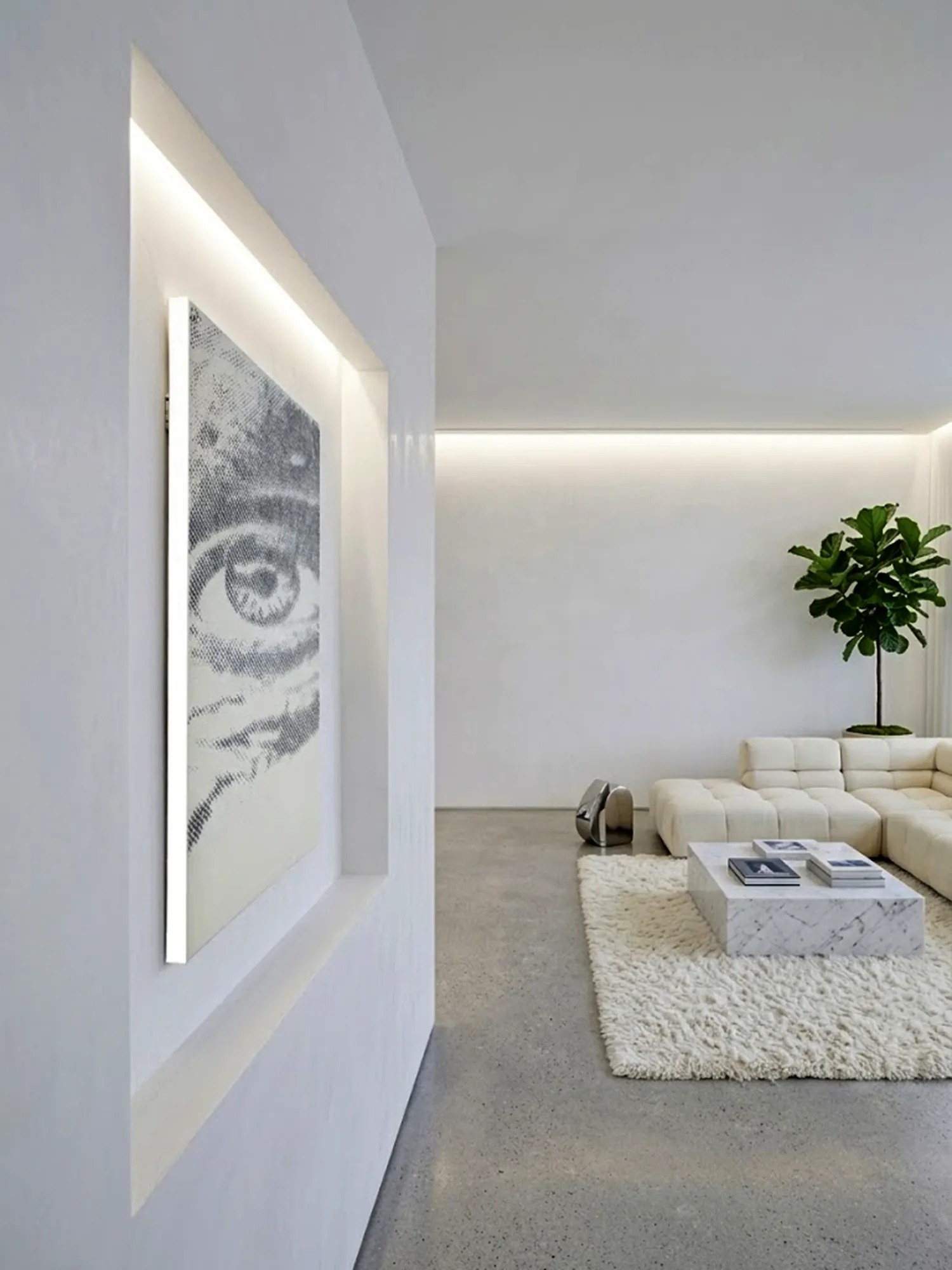 Dot Matrix anamorphic optical illusion painting displayed on a clean gallery wall.