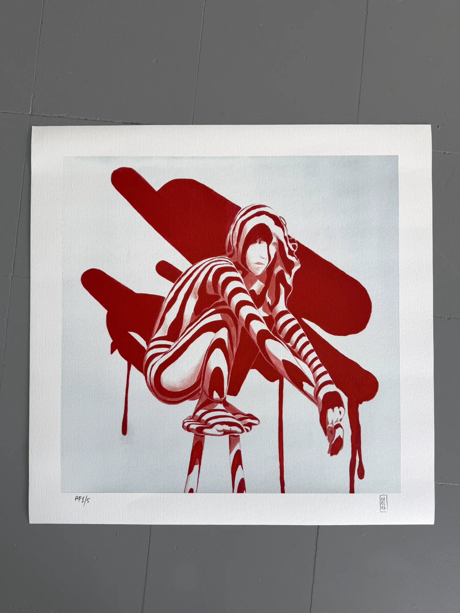 Red Velvet giclée print by Odeith in red and white striped style, 61 × 61 cm